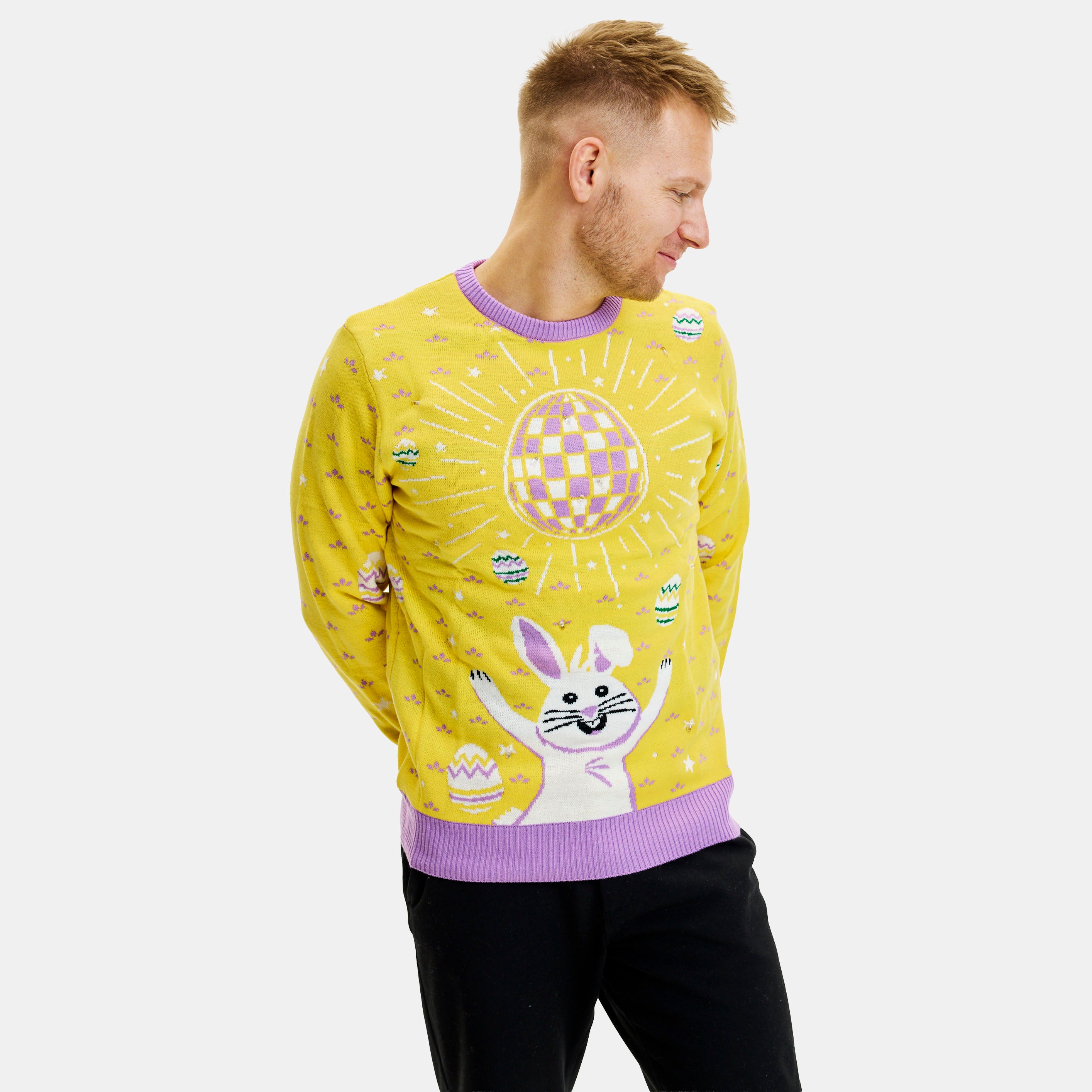 Disco Påskesweater LED Gul - Herre